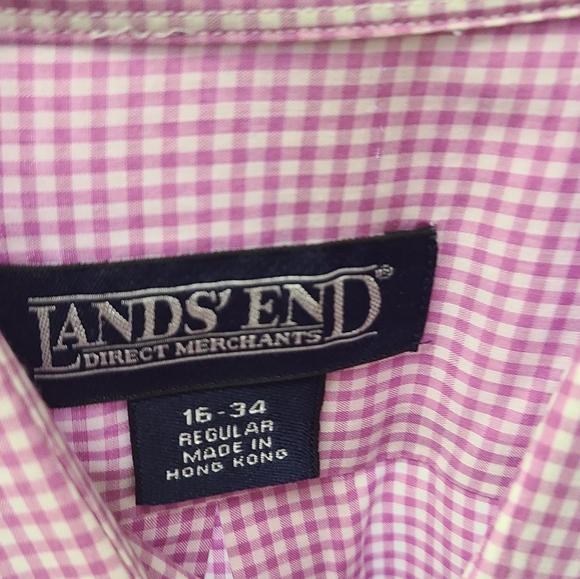 Lands' End Purple Checkard Dress Shirt size 16-34 - Picture 4 of 6